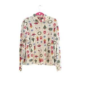 Karen Scott White TurtleNeck Long Sleeves Christmas Sweatshirt Size XL